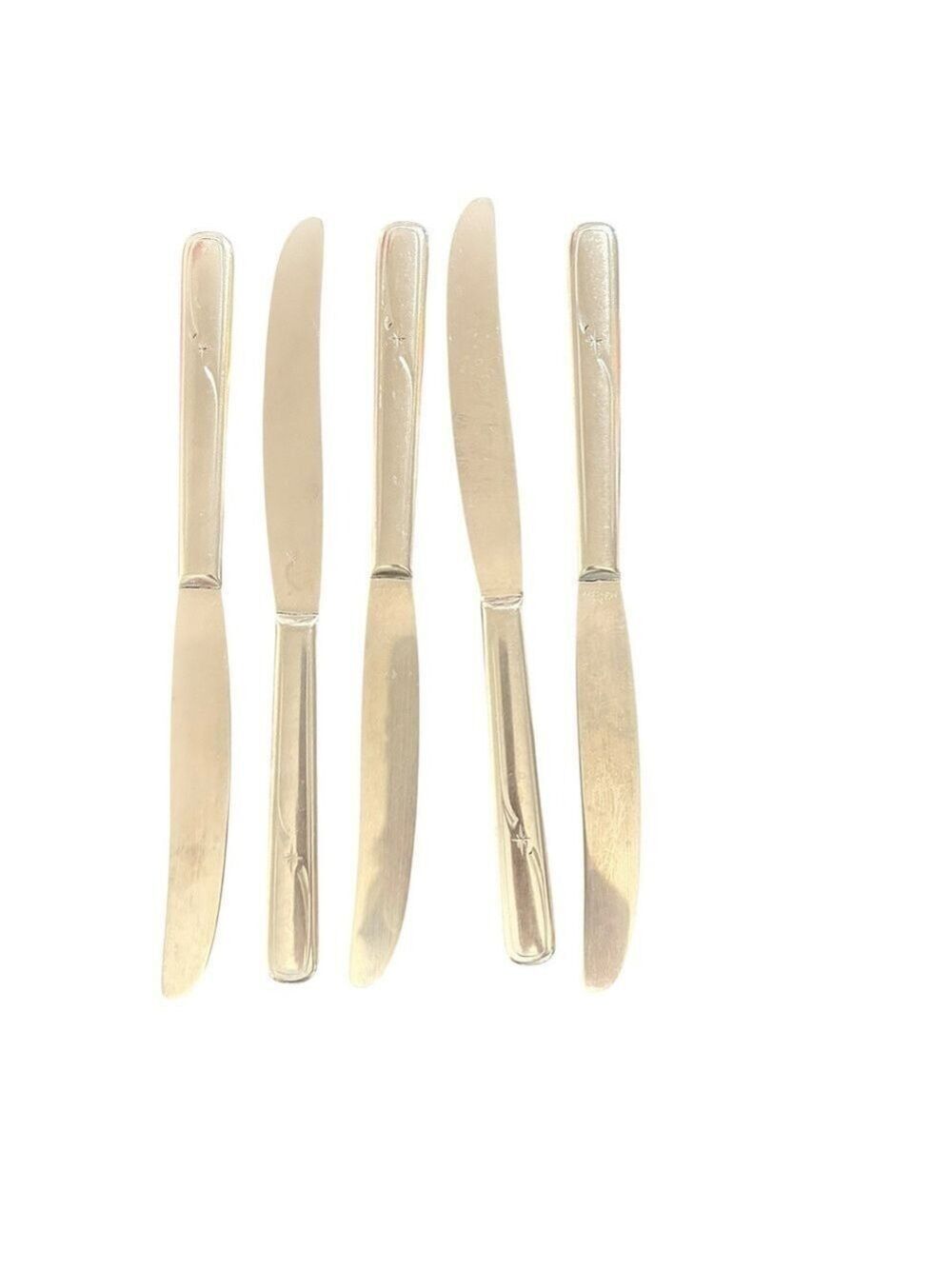 Five Vintage Atomic Star MCM Flatware Dinner Knives USA Stainless